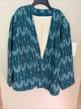 Teal kantha cloth style open Front Jacket pure Jill xl